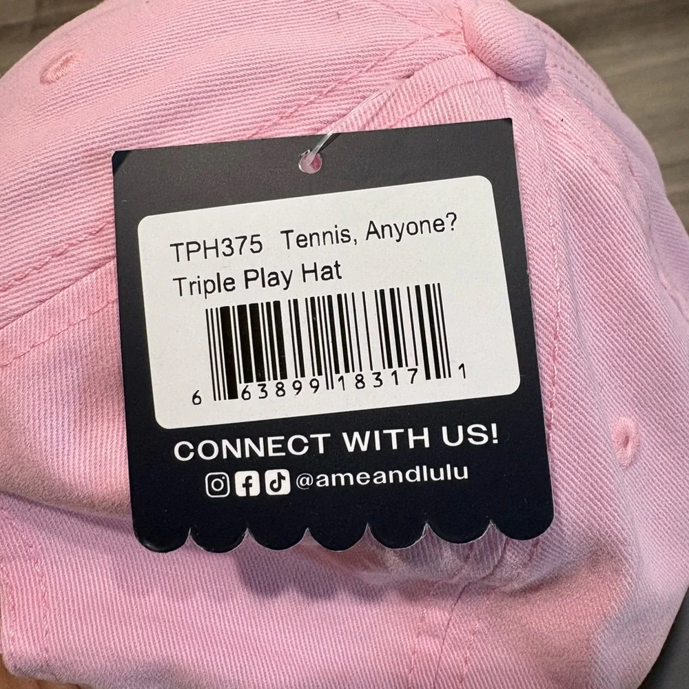 Ame & Lulu Triple Play Hat Pink “Tennis Anyone?” Adjustable Cotton Baseball Cap